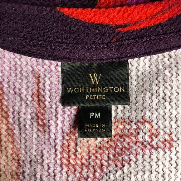 Worthington Top Womens Size Medium Petite Purple Red Stretch Short Sleeve Shirt - Picture 5 of 6